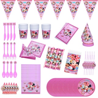 Minnie fiesta decoración desechable vajilla Set platos tazas pajitas niños niñas fiesta de cumpleaños decoraciones suministros