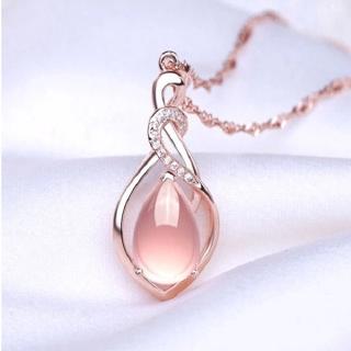 Collar colgante de piedra de loto con forma de cristal joyería de ópalo para mujeres chapado en oro rosa