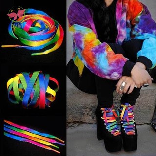 1 par de colores mezclados estudiantes cordones de fiesta zapatos accesorios mujeres hombres arco iris raya plana cordones cadena