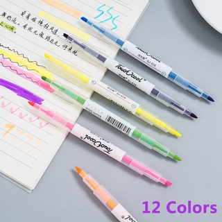 Rotulador De 12 Colores/Marcador De Texto De Dos Puntas/Dibujo/Colorido/Casual/Coreano