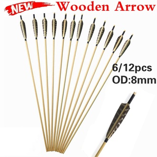 Mm eje de flecha de madera tradicional plumas hechas a mano eje para práctica de bricolaje orientación flecha