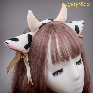 augetyi8bo Cartoon Plush Cow Ears Horn Headband with Small Bells Ribbon Bow Anime Lolita Hair Hoop Kawaii Animal Party Cosplay Costume Headpiece
