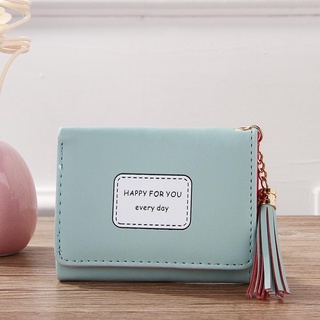 Las mujeres cremallera corto cartera de cuero de la PU Tri-fold tarjetas dinero titular de la moneda cartera lindo borla monedero