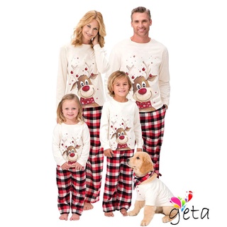 Ljw-juego de pijamas de la familia de navidad, patrón de renos Tops+pantalones elásticos largos para papá mamá niños