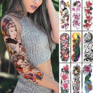 Large Arm Sleeve Tatto Japanese Geisha Snake Waterproof Temporary Tatto Sticker Lotus Peacock Girl Tatoos Body Art Women
