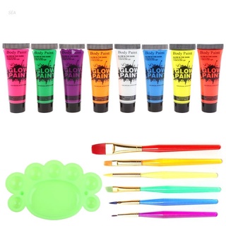 SEA 7Pcs 25ml UV Glow Blacklight Luminous Face and Body Paint Neon Fluorescent Pigment Glow in The Dark Makeup Painting Kit