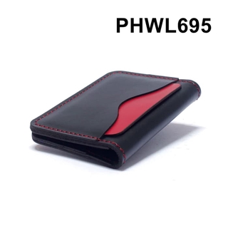 Cartera de tarjetas de cuero genuino combinación de dos colores negro rojo PHWL695 DKL - PHL