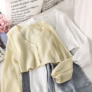 Estilo coreano linterna manga protección solar camisa de manga larga blusa (1)
