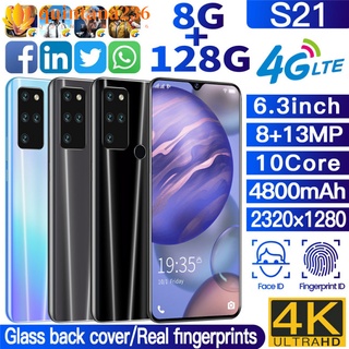 QT- S21 Mobile Phone 8+128gb 6.3 Inch Face Recognition Fingerprint Unlock Smartphone