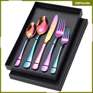 [xmfayude] 5 piezas portátil de viaje de acero inoxidable vajilla tenedor cuchara comer vajilla picnic mochila cubiertos vajilla