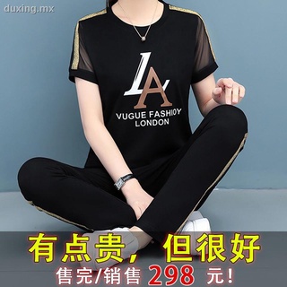 95 algodón traje deportivo mujer verano 2021 nueva moda coreana temperamento cuello redondo pantalones de manga corta casual traje de dos piezas