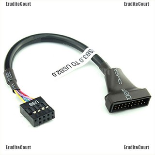 Eruditecourt 19/20 Pin USB hembra a 9 pines USB macho placa base cable adaptador
