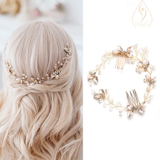 Flor novia boda peine de pelo hoja de cristal joyería tocados perla peines laterales nupcial decorativo accesorios para el cabello
