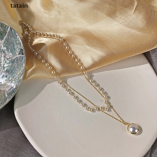 [TAIN] Gargantilla De Doble Capa De Oro Para Mujer , Collar Con Colgante De Perla , Joyería FHS