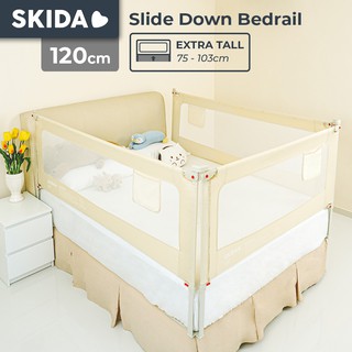 Skida - colchón de seguridad (120 cm, Extra alto, deslizante, abajo, valla de seguridad, colchón para bebé, color Beige y gris
