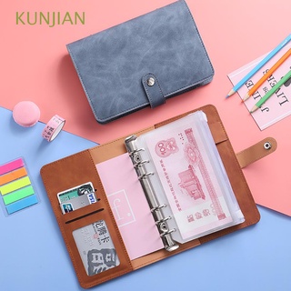 KUNJIAN Place Bank Card Cash Envelopes Multi-color Choice Envelope Wallet Budget Binder With 12 Clear Envelopes A6 Refillable Leather Collect Photos 6 Round Rings Cash Storage Books