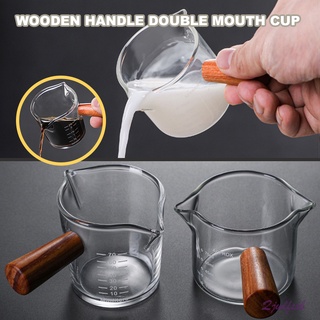 Heat-resistant Glass Measuring Cup with Scale Milks Cup with Wooden Handle High Borosilicate Glass Cups