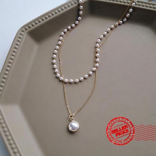 collar de perlas de doble clavícula cadena en estilo de luz simple de lujo temperamento estilo r7o3