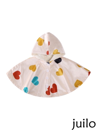 AyD-Baby's Cloak, Warm Heart Print Button Hooded Cloak Outwear for Birthday