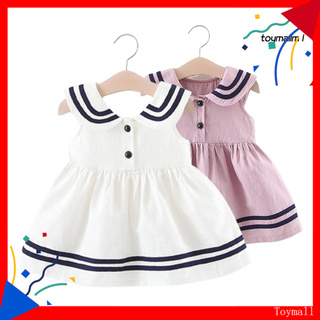 toymall Dress Navy Collar Pleated Daily Wear Girls Lapel Solid Dress for Going Out