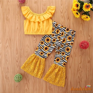 DANDELION-Baby niña camiseta y pantalones conjunto de moda Color sólido cuello barco Tops (4)
