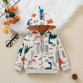 Niños y niñas otoño cremallera camisa Chamarra bebé y niño de dibujos animados dinosaurio impresión Top con capucha ropa de abrigo