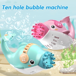 Electric Bubble Machine for Kids Dolphin Shaped Rich Bubble Blowing Toy with 10 Outlets & Bowl Dual Head Bubble Maker