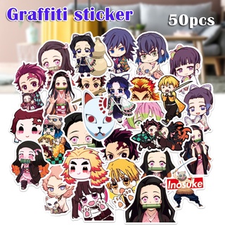 Demon Slayer Cartoon Sticker 50pcs Non-repetitive PVC Waterproof Paster Japanese Anime Sticker for Suitcase Bicycle Cup
