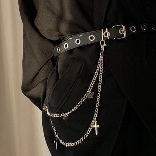 gótico punk mujeres pantalones vaqueros cintura cadena con metal cruz mariposa colgante harajuku hip hop pantalones cinturón joyería