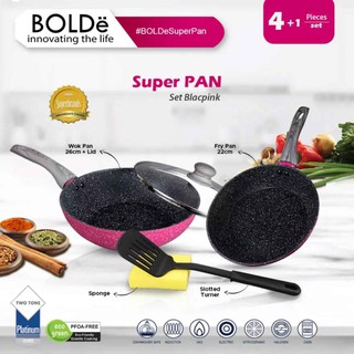 Super Pan Set Bolde negro rosa sartén Super sartén granito utensilios de cocina