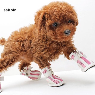 Ssk_ 4Pcs moda malla algodón transpirable antideslizante Casual zapatos de mascotas perro cachorro botas (5)