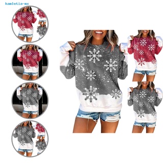 kamletia Skin-Touch Women Sweatshirt Snowflake Print Festive Sweatshirt Jumper Warm Outerwear