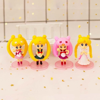 SPRING_LIKE dibujos animados Sailor Moon figura de acción Anime muñeca juguete figura modelo juguetes adornos de escritorio princesa PVC 4pcs /set decoración de tarta pastel Topper miniaturas (9)