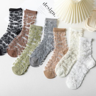 Card silk socks women&#39;s tube socks ins spring and summer crystal glass stockings thin transparent cute Japanese stockings