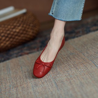 ‍Moda nueva✨Bowknot pequeños zapatos rojos mujer primavera 2021 nuevo salvaje dedo del pie redondo suela suave solo zapatos de mujer zapatos planos poco profundos boca madre zapatos