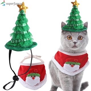 Navidad mascota sombrero Collar conjunto de vestir gorra mascota divertido tocado Cosplay accesorios para gato perro