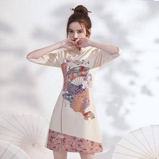 2021Primavera y otoño joven Cheongsam mejorado vestido pequeño corto estilo chino Retro vestido de niña (3)