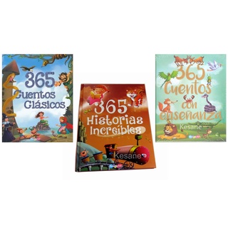 3 Libros infantiles pasta dura 365 Cuentos Clasicos + Historias Increibles + Cuentos con Enseñanzas Paquete