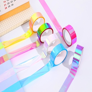1PCS Glitter arco iris láser Washi cinta decorativa adhesiva cintas de enmascaramiento DIY papelería
