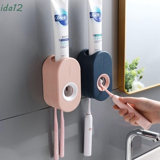 IDA12 Automático Estante para cepillos de dientes Succión de pared Porta cepillo de dientes Exprimidor de pasta de dientes Herramientas de baño Montado en la pared Adhesivo Organización de|Conjunto de accesorios de baño/Multicolor