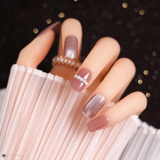 24pcs esmerilado rosa diamante desgaste largo párrafo moda manicura parche uñas postizas ahorrar tiempo wearable parche de uñas