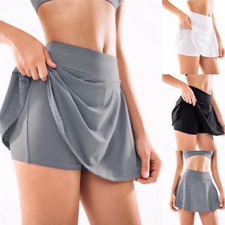 Summer Fashion Women Fitness Leggings Ladies Shorts Double-Layer Quick-Drying Gym Running Yoga Sports Shorts Casual Solid Color Short Pants Beach Skirt