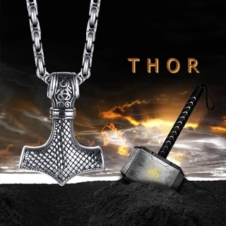 Vnox - collar con colgante Mjolnir (acero inoxidable, vikingo, cabeza de lobo y martillo de thor)