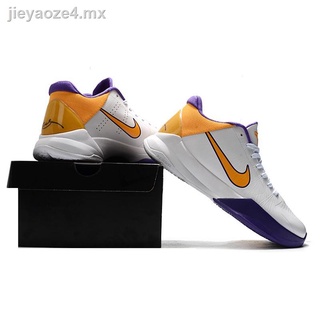 nike zoom kobe 5a generación blanco/violeta/amarillo generación de los hombres zapatos de baloncesto nike zapatos deportivos tenis nike casual zapatos