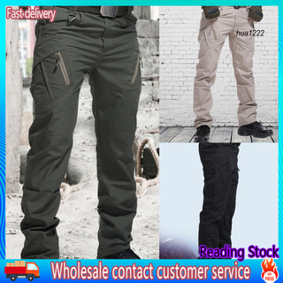 HUA_Cargo Pants Multi-Pocket Skin Friendly Cotton Blend Water Resistant Long Pants for Outdoor