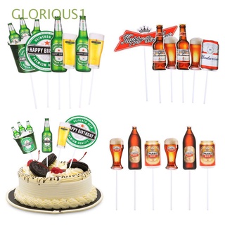 GLORIOUS1 6 piezas / set Bandera de pastel Decoración de bodas Hornear DIY Tapa de pastel de cerveza Rojo Fiesta Feliz cumpleaños a ti. Verde Cupcake cover/Multicolor