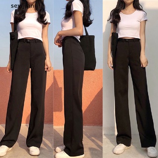 [seyj] mujer cintura alta streetwear pantalones negro suelto gasa ancho pierna pantalones de oficina cxb