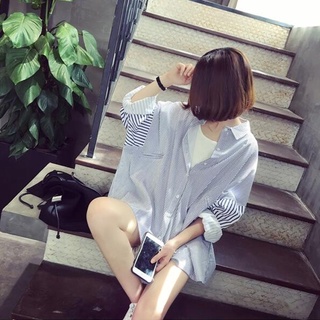 Harajuku estilo largo cárdigan suelto murciélago manga costuras camisa rayas mujer Chamarra estudiante versatil ssjmzdhsb.my8.16 (4)