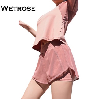 [Wetrose] traje transpirable de malla para mujer, manga corta, pantalones cortos, Yoga, sudeste asiático, Running, secado rápido, Fitness, ropa deportiva