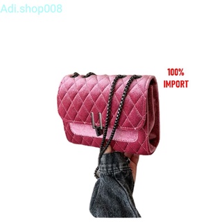 Bolso de embrague importado para mujer con correa de cadena, Material de terciopelo rosa - JT3947